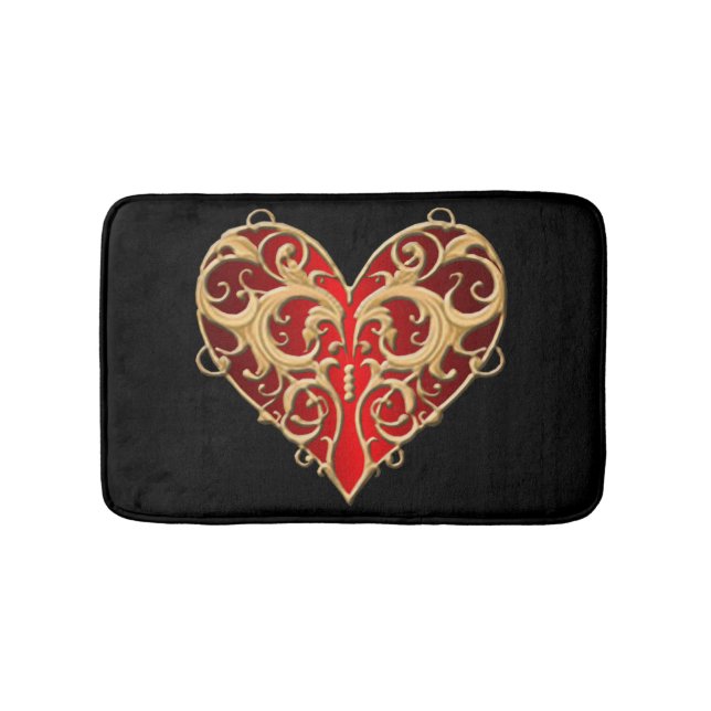 Red Filigree Heart Bath Mat Badrumsmatta (Framsidan)