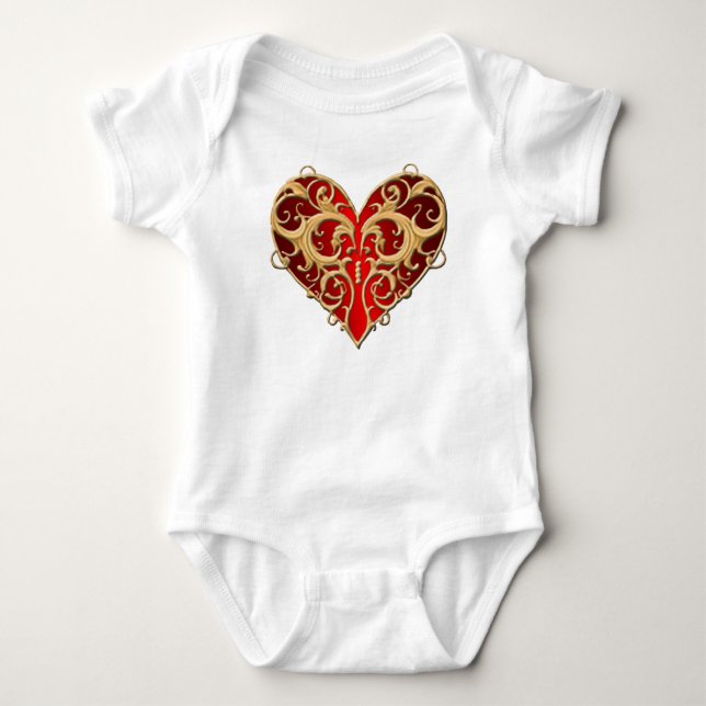 Red Filigree Heart Creeper Tee (Framsida)