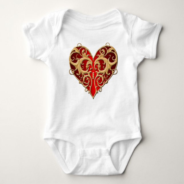Red Filigree Heart Creeper Tee Shirt (Framsida)