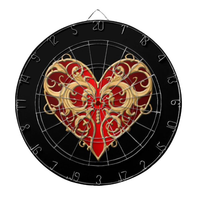 Red Filigree Heart Dart Board Darttavla (Framsidan)