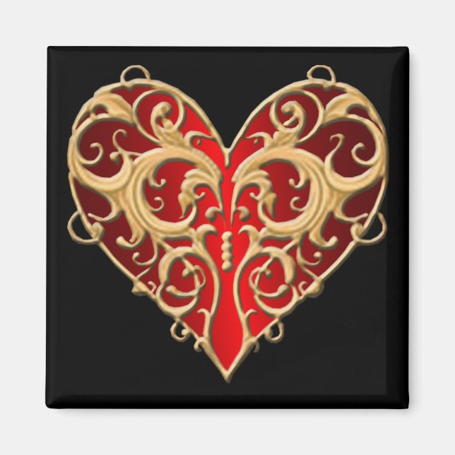 Red Filigree Heart Magnet (Framsidan)
