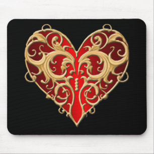 Red Filigree Heart Mouse Pad Musmatta