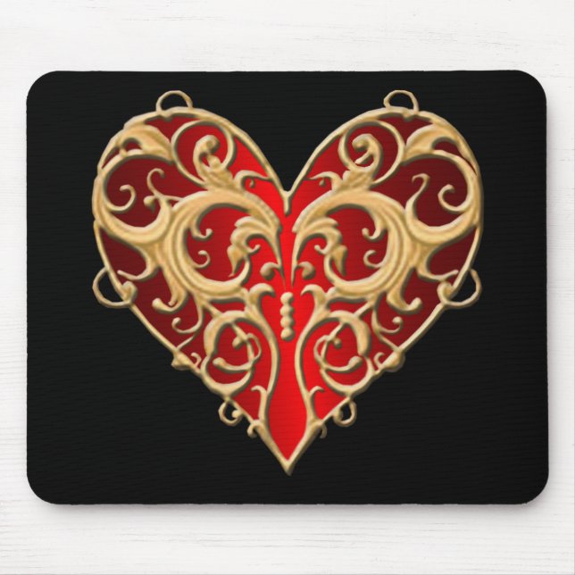 Red Filigree Heart Mouse Pad Musmatta (Framsidan)