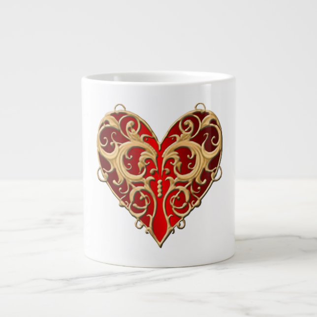 Red Filigree Heart Mugg Jumbo Mugg (Framsidan)