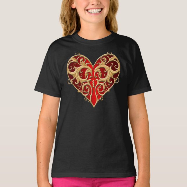 Red Filigree Heart Shirt T-shirt (Framsida)