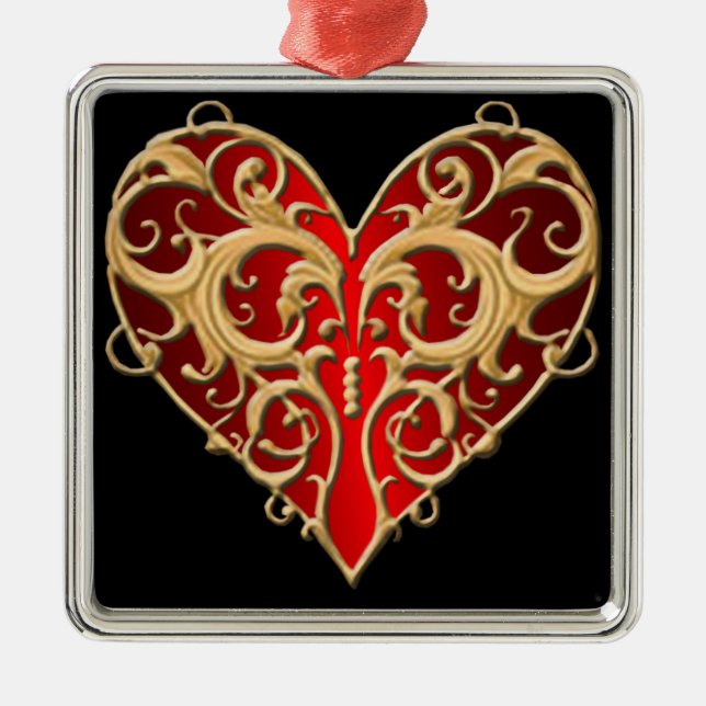 Red Filigree Heart Square Ornament (Framsidan)