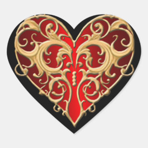 Red Filigree Heart Stickers Hjärtformat Klistermärke