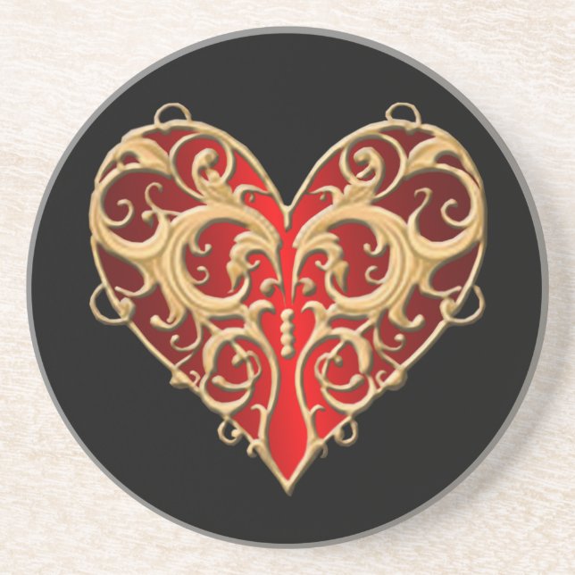 Red Filigree Heart Underlägg (Framsidan)