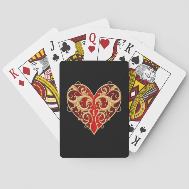 Red Filigree Heart-uppspelningskort Spelkort (Baksidan)