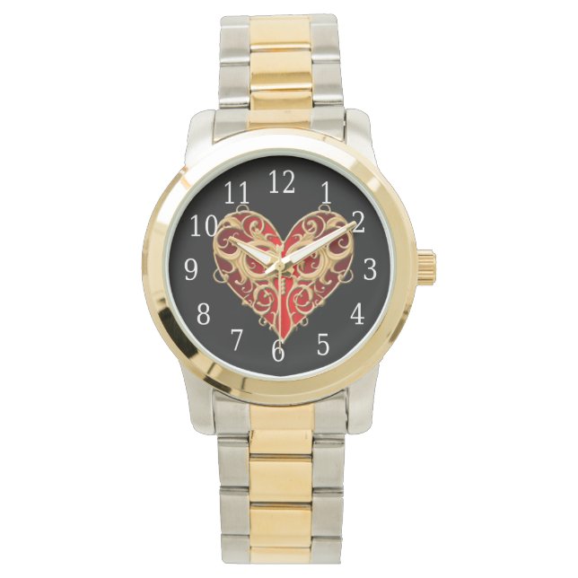 Red Filigree Heart Watch Armbandsur (Framsida)
