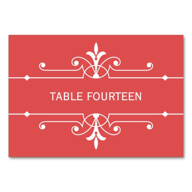 Red Finare Ornamental Bröllop Bord Card Bordsnummer (Framsidan)