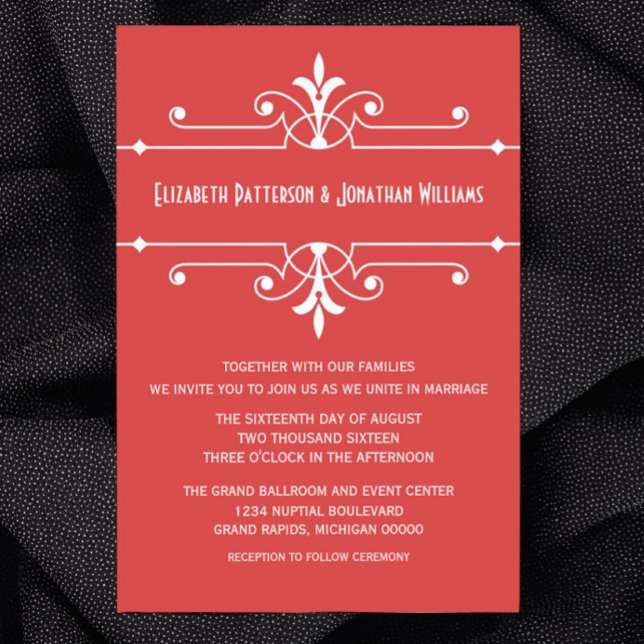 Red Finare Ornamental bröllopsinbjudan Inbjudningar (Red Fancy Ornamental Wedding Invitation)