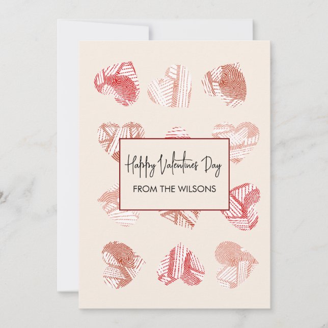 Red Fingerprint Pattern Valentines Day  Julkort (Framsida)