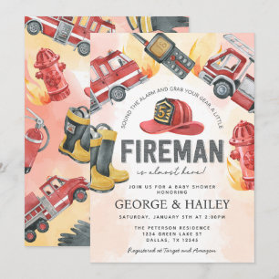 Red Fire Engine Lastbil Baby Shower Inbjudningar