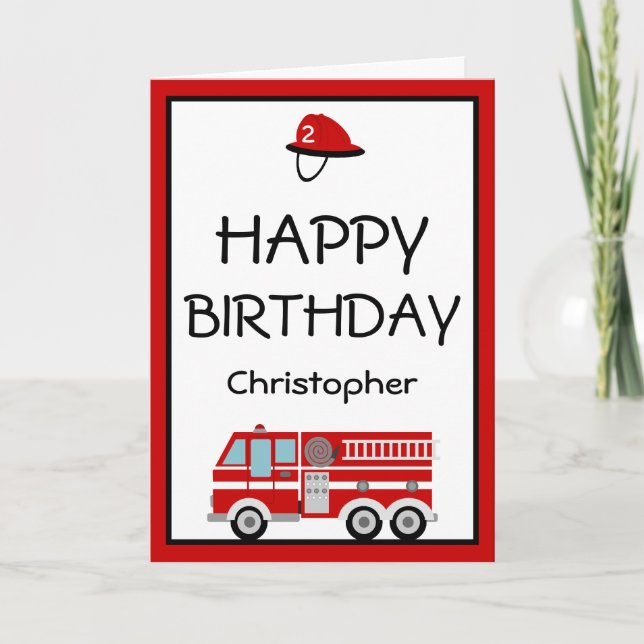 Red Fire Engine och Hat Birthday Kort (Framsida)