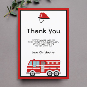 Red Fire Engine och Hat Birthday Tack Kort