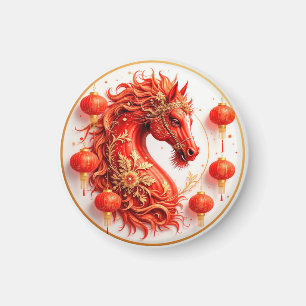 Red Fire Horse - 2026 nyårsdesign i Firande Magnet