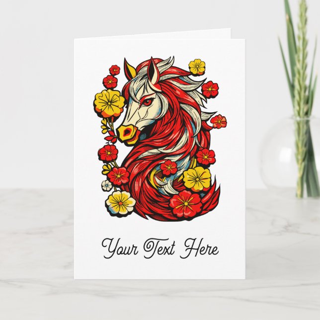 Red Fire Horse – Chinese Zodiac 2026 Kort (Framsida)