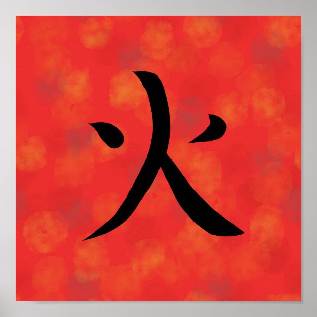 Red Fire Kanji Japanese Calligraphy Poster (Framsidan)