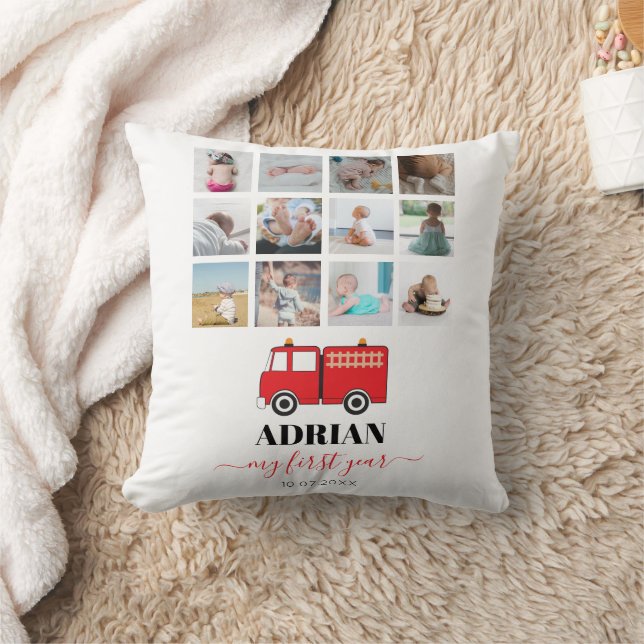 Red Fire Lastbil Baby, första årets fotokollage Kudde (Filt)