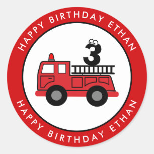 Red Fire Lastbil Birthday Anpassningsbar Runt Klistermärke