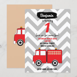 Red Fire Lastbil Birthday Call for Boy or Girl Inbjudningar