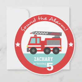 Red Fire Lastbil Boy Födelsedagsfest, Circle Inbjudningar
