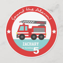 Red Fire Lastbil Boy Födelsedagsfest, Circle Inbjudningar