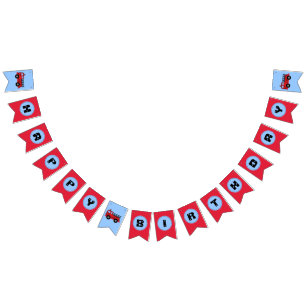 Red Fire Lastbil Boy's Födelsedagsfest Bunting Fl Vimplar