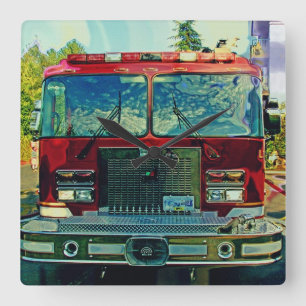 Red Fire Lastbil Fireman's Art Gift Fyrkantig Klocka