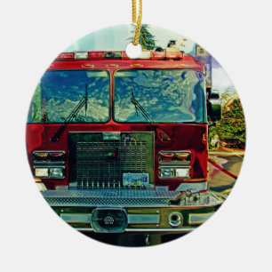 Red Fire Lastbil Fireman's Art Gift Julgransprydnad Keramik