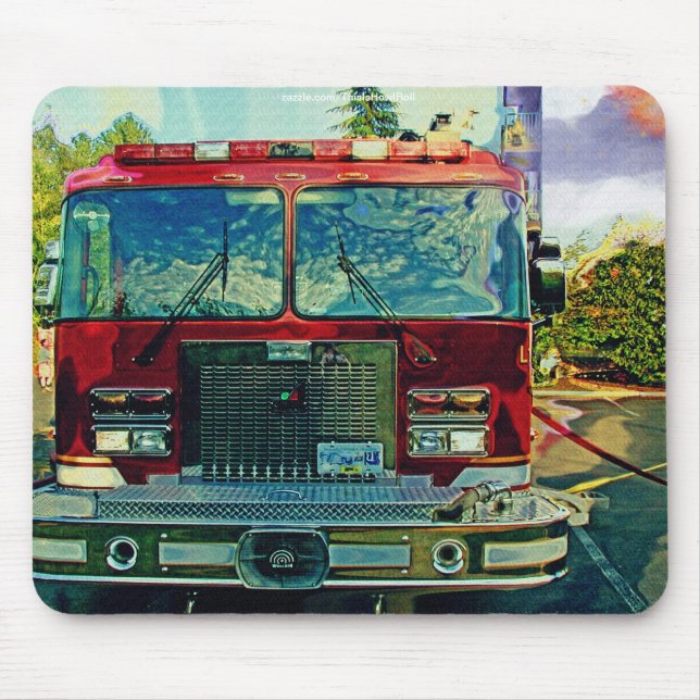 Red Fire Lastbil Fireman's Art Gift Musmatta (Framsidan)