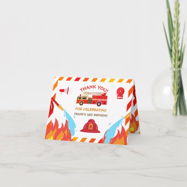 Red Fire Lastbil Födelsedagsfest Tack Kort (Framsida)