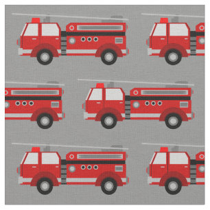Red Fire Lastbil Grått Fabric Tyg