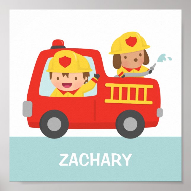Red Fire Lastbil med brandkårer, rumsdekan Poster (Framsidan)