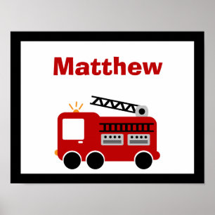 Red Fire Lastbil Personlig Namn Wall Art Poster