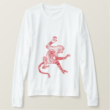 Red Fire Monkey Jersey Långärmad T-Shirt, White
