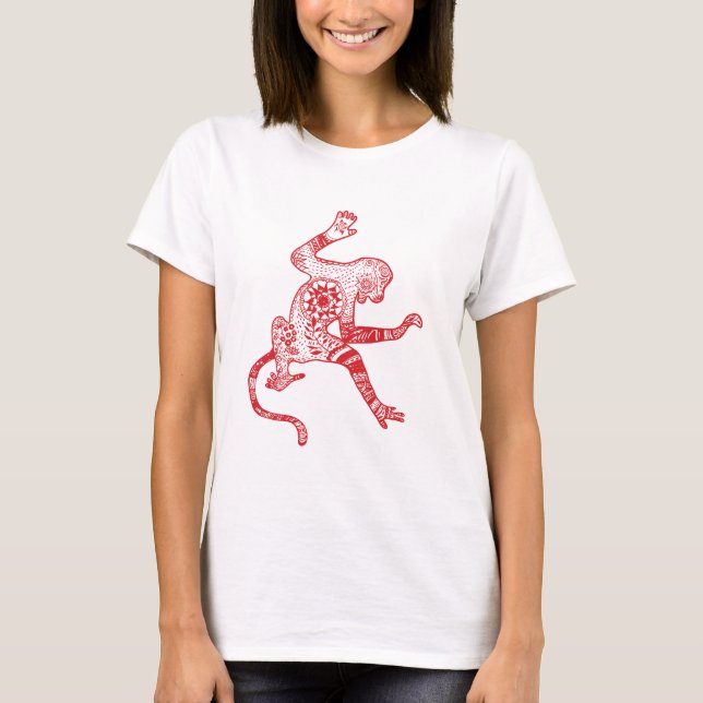 Red Fire Monkey Jersey Långärmad T-Shirt, White Tröja (Framsida)