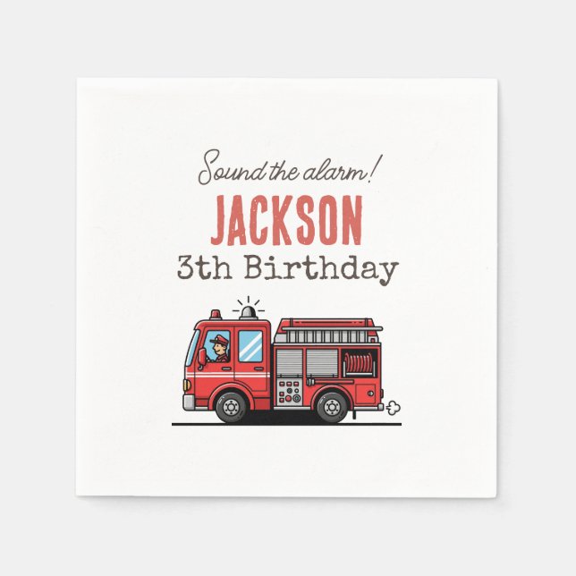 Red Fire Truck Party Décor | Custom Kids Birthday Pappersservett (Framsidan)