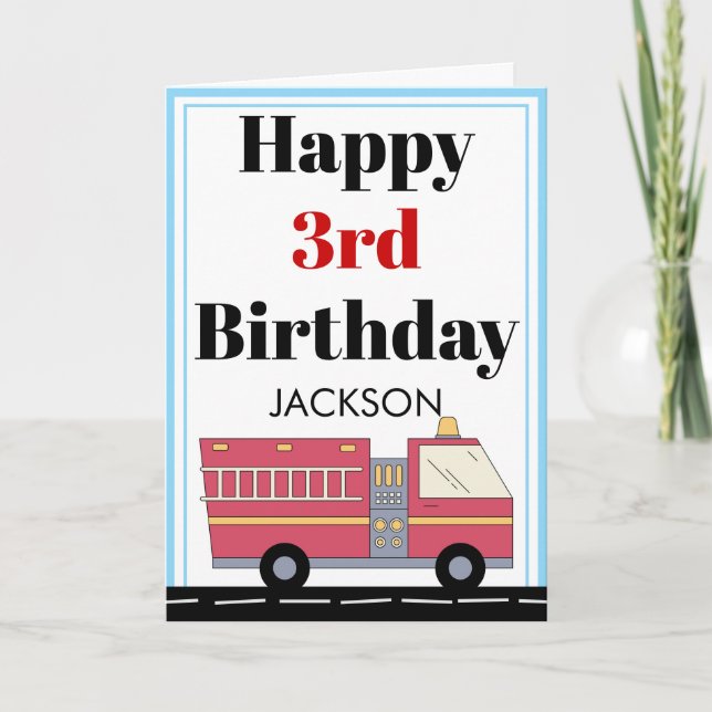 Red Firefighter Alarm Firecar Birthday Supplies Kort (Framsida)