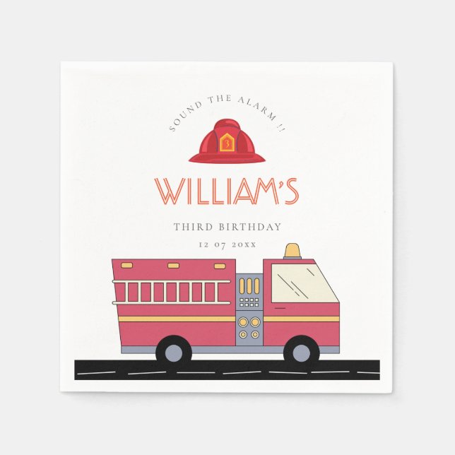 Red Firefighter Alarm Firecar Birthday Supplies Pappersservett (Framsidan)