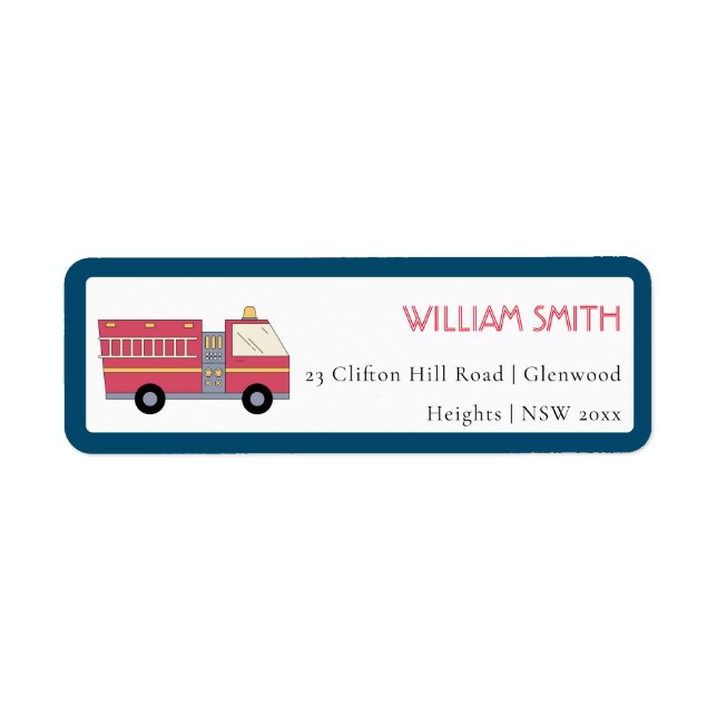 Red Firefighter Alarm Firecar Birthday Supplies Returadress Etikett (Framsidan)