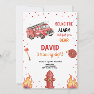 RED FIREFIGHTER BIRTHDAY PARTY INVITATION INBJUDNINGAR