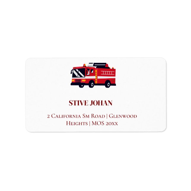 Red Firelångtruck Birthday Address Label Adressetikett (Framsidan)