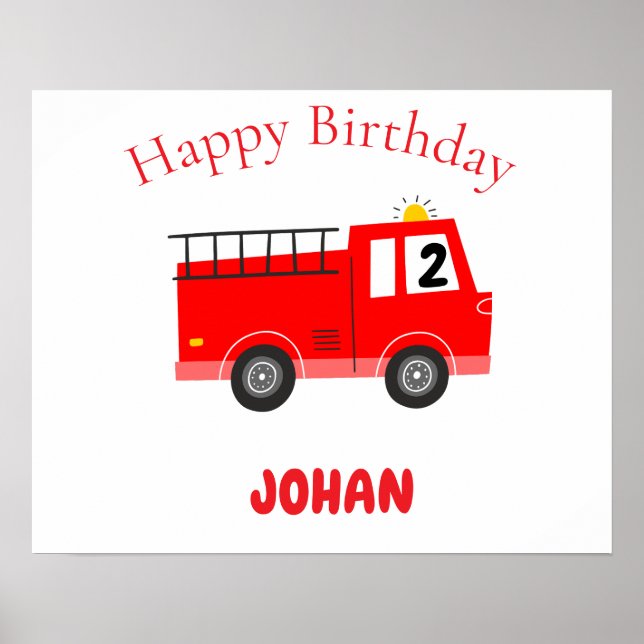 Red Firelångtruk Birthday Guest Bok Poster (Framsidan)