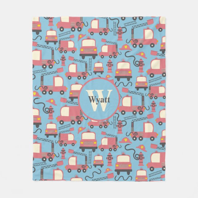 Red Firetrucks Firefighter Kids Personlig Fleecefilt (Framsidan)