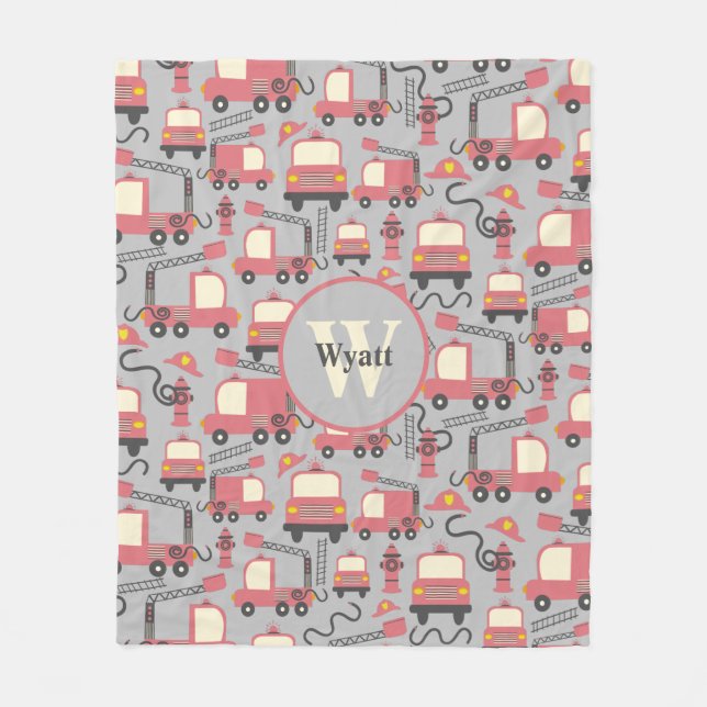 Red Firetrucks Firefighter Kids Personlig Fleecefilt (Framsidan)