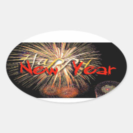 Red Fireworks Gott nytt år 2022 O Sticker Ovalt Klistermärke