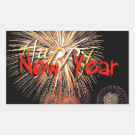 Red Fireworks Gott nytt år 2024 R Sticker Rektangulärt Klistermärke