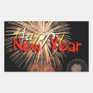 Red Fireworks Gott nytt år 2024 R Sticker Rektangulärt Klistermärke